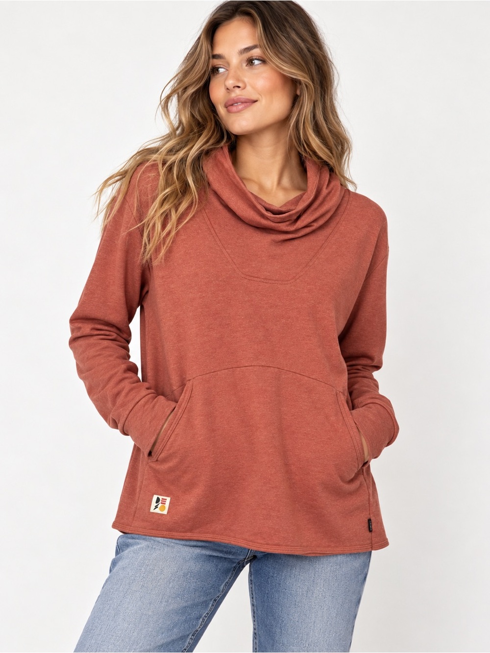 DESO Performance Hoodie Rust Clay Cowl Neck Pullover WomenMedium Athleisure Top
